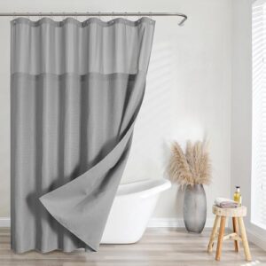 Duschvorhang mit Haken, Schwerer, wasserdichter Stoff, Hotel-Stil mit Netzfenster, 12 rostbeständige Haken (Grau, 200 x 200 cm)