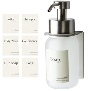 Glas Seifenspender mit Wandhalterung aus Edelstahl, Silber oder Frost farbig, ohne Bohren erforderlich.