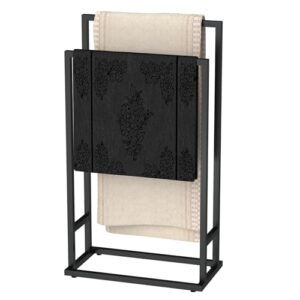 Handtuchhalter Stehend, Handtuchständer mit 2 Stangen, Metall Freistehend Badetuchhalter für Badezimmer, Stabil und Platzsparend, Industriestil Schwarz