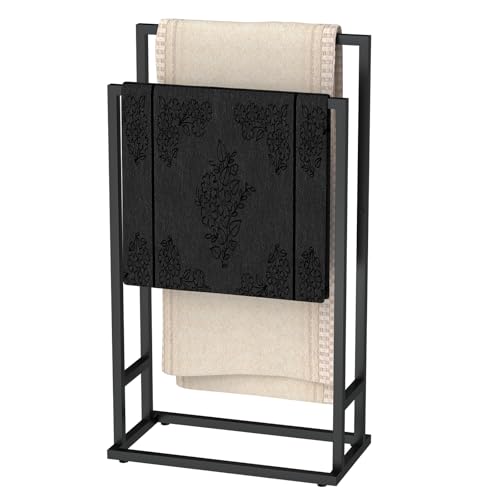 Handtuchhalter Stehend, Handtuchständer mit 2 Stangen, Metall Freistehend Badetuchhalter für Badezimmer, Stabil und Platzsparend, Industriestil Schwarz