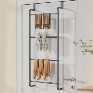 Hängeregal für das Badezimmer, 4 Etagen, Handtuchhalter für Glasduschwand oder Duschtür, stilvoll, grau