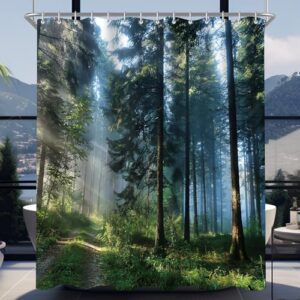 Lerores Duschvorhang 180x200cm Wald-Dschungel, Beschwerter Saum Antischimmel Textil, Wasserabweisend, Waschbar Polyester Badevorhänge mit 12 Ösen und Duschvorhangringe für Badezimmer, Badewanne