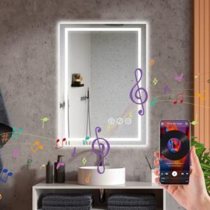 Ratsamee 50x70cm Bluetooth Badspiegel mit Beleuchtung LED, moderner Wandspiegel mit Frontbeleuchtung und Dimmbarkeit
