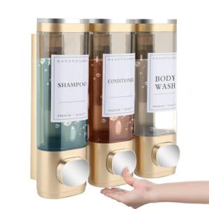 MEKOTRIN Seifenspender Wandbefestigung, 3 Kammern Duschgelspender Handwaschmittelspender ABS Kein Bohrer Set für Hotel Zuhaus