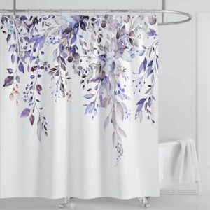 TYHKXAI Smaragdgrüner Eukalyptus-Duschvorhangstoff mit floralem Badezimmer-Design und Haken für ein 150x225cm großes Duschvorhangset