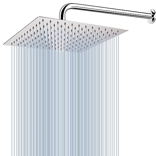 Voolan Regenduschkopf mit Verlängerungsarm, quadratischer Duschkopf aus Edelstahl für das Badezimmer, hohes Durchflussvermögen und hohe Wasserstrahlen für ein erholsames Baden.