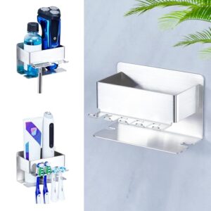Praktischer Zahnbürstenhalter für Wand, ohne Bohren, silber, klein, 2 elektrische Zahnbürsten aufbewahren