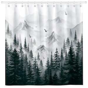 Durchsichtig Polyester Badezimmervorhang mit Dunklem Wald Mountain Motiv für Bad oder Dusche, 182 cm x 182 cm, Waschbar