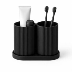 Bathora Doppel-Zahnbürstenhalter aus 3D-Druck, Minimalistischer Zahnputzbecher mit zwei getrennten Fächern, Hygienischer Bad Organizer, Stabil und leicht zu reinigen für Bad und Gäste-WC