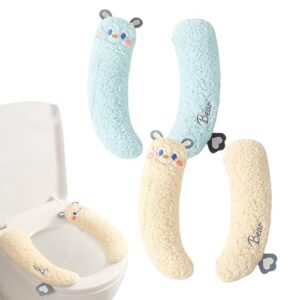 Toilettensitzbezug für den Wintereinsatz, 2 Stück Toilettensitz Wärmer, Angedickte Beheizbare Klobrille, Niedlich geformter Klobrillenbezug, Geeignet für den Wintereinsatz (Beige + Hellblau)