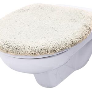 Beiger WC Deckelbezug mit Mustern aus weichen Mikrofaserstoff, ideal für optimale Komfort und Stil in jedem Badezimmer.