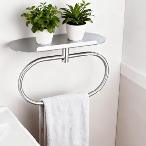 DIYZON Handtuchhalter mit Ablage für Badezimmer und Küche, silberner Handtuchring mit Wandmontage