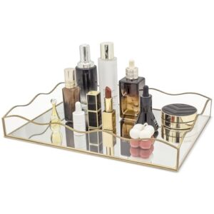 Elegantes Deko Tablett aus Glas mit Messingrahmen, perfekt für Badezimmer, Schminktisch oder Esstisch