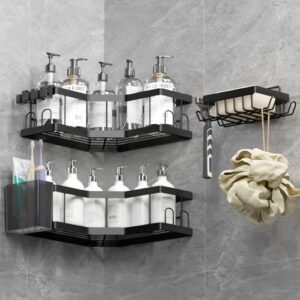 Praktisches Duschregal ohne Bohren für ein ordentliches Badezimmer, Kohlenstoffstahlkonstruktion und Selbstkleber für eine einfache Montage.