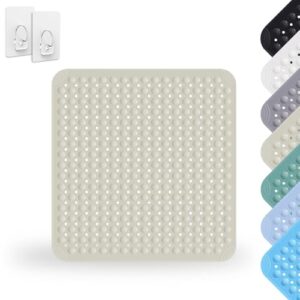 Duschmatte rutschfest 80 x 80 cm, Duscheinlage mit antirutschfunktion, PVC-Matte für Sauna und Dusche, Waschmaschinenfest, inkl. 2 Haken