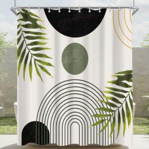 Duschvorhang 180x200 cm Schwarz Blätter Linie, Beschwerter Saum Antischimmel Textil, Wasserabweisend, Waschbar Polyester Badevorhänge mit 12 Ösen und Duschvorhangringen für Badezimmer