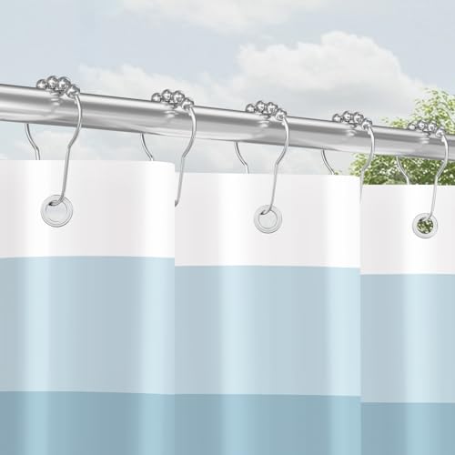Duschvorhang mit Metall-Duschvorhangringe, 120x200 cm, hellblau, Beschwerter Saum, antischimmel, wasserabweisend, waschbar, polyester, badezimmer, badewanne