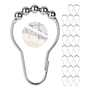 24 Stück Silberfarbene Duschvorhangringe mit Kugelgleitsystem für Duschvorhänge aus Edelstahl