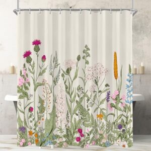 Duschvorhang mit Wildblumen-Muster, 120x200 cm groß, aus Polyester, wasserdicht und antibakteriell, ideal für Badezimmer