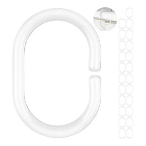 24 weiße Duschvorhangringe aus stabilem Kunststoff, Ø 4,6 x 2,9 cm innen, für Duschvorhangstangen, ideal für Badezimmer und Duschen
