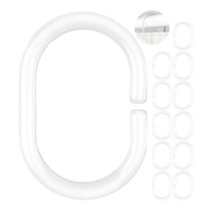 12 transparente Duschvorhangringe aus Kunststoff, durchsichtig, für Badezimmer, Dusche, Badewanne, flexibel an Klemmstangen anbringen, leichtgewichtig und robust