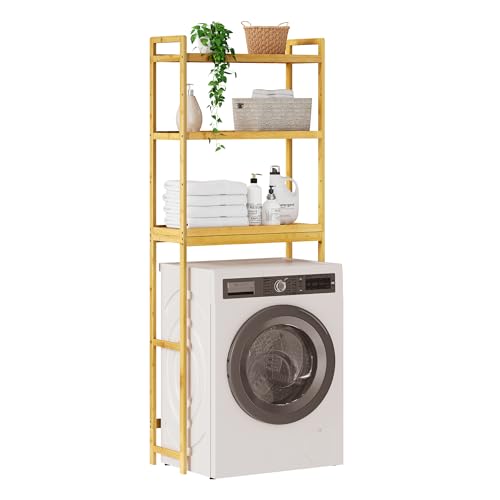 Bamboo Waschmaschinenregal Toilettenregal mit 3 Ablagen und verstellbaren Regalen für Badezimmer Küche Balkon - Naturfarbe