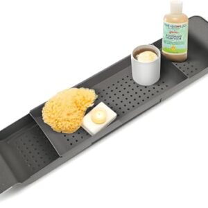 Einziehbares Badewannenbrett aus Kunststoff für ein modernes Badezimmer, weiß/schwarz, 17cm Breite, 6,5cm Höhe