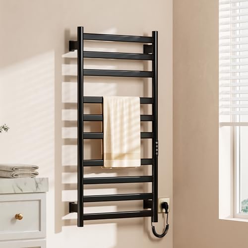 Elektrischer Badheizkörper, schwarz, handtuchheizkörper elektrisch, 1000x500 mm, mit LED-Touchscreen, zeitgesteuert und temperaturanpasst, Handtuchwärmer