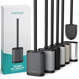 Engelbach Klobüste Silikon mit Edelstahl Griff und antibakterieller Toilettenbürste Wandmontage ohne Bohren WC Bürste, inkl. Ersatzbürstenkopf dunkelgrau