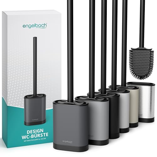 Engelbach Klobüste Silikon mit Edelstahl Griff und antibakterieller Toilettenbürste Wandmontage ohne Bohren WC Bürste, inkl. Ersatzbürstenkopf dunkelgrau