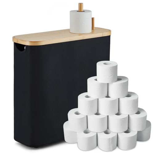 Toilettenpapier-Aufbewahrungskorb mit Deckel, Bambus, 32 Liter Fassungsvermögen, perfekt für Enge Räume