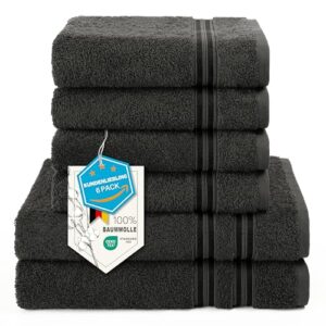 6-teiliges Handtuch Set aus 100% Baumwolle, weich, saugstark und pflegeleicht. Ideal für Bad und Sauna.