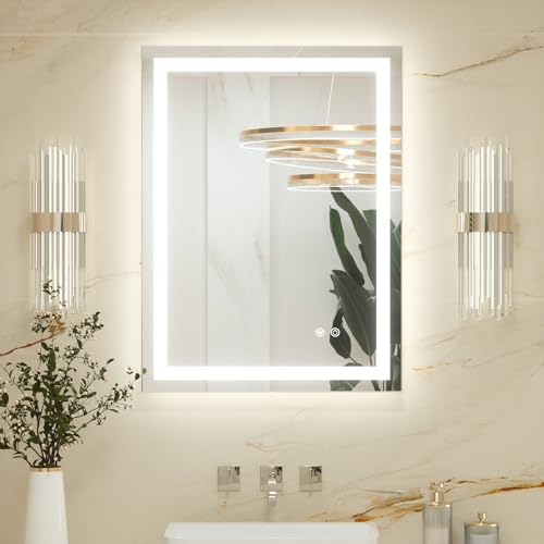 Badspiegel mit Beleuchtung, moderner LED-Spiegel mit Touch-Schalter und Dimmbarkeit, 3 Lichtfarben und Speicherfunktion für Badezimmer