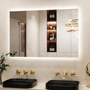 Badspiegel mit Beleuchtung, Rechteckig 120x80cm, Badezimmerspiegel mit Beschlagfrei Touch Schalter Speicherfunktion 3 Lichtfarben Dimmbarer LED Bad Spiegel Ohne Rahmen Badezimmer Wandspiegel