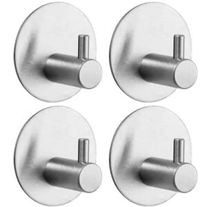 Klebehaken Extra Stark 4 Stück, Haken ohne Bohren mit Klebepads, wasserdicht und selbstklebend für Bad, Toilette, Küche - Silber