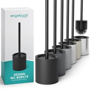 Klobürste aus Silikon, schwarz mit Edelstahl-Griff und Halter. Antibakterielle Toilettenbürste für ein sauberes WC.