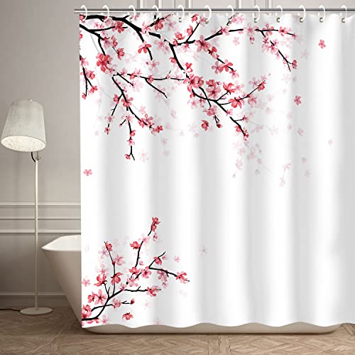 Duschvorhang mit Kirschblütenmuster, Sakura-Stoff, dekorativer japanischer Duschvorhang, 183 x 183 cm, Rosa