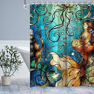 Meerjungfrau-Duschvorhang aus Quallen-Stoff für das Badezimmer, Wasserabweiser Stoff, schnell abwehrbar und trocknenfähig, Mermaid-Design, 100% Polyester, Badezimmer-Dekoration