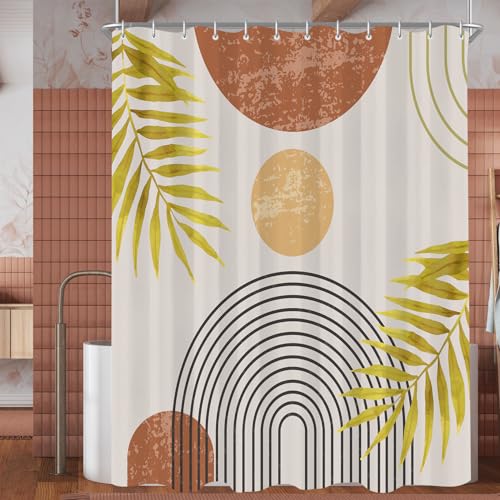 Duschvorhang 180x200 cm Orange Gold, Polyester Badevorhang mit Wasserabweisendem und Waschbarem Saum für Dusche oder Badewanne