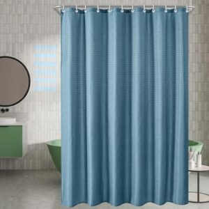 Duschvorhang 180x200 cm Waffel Mondblau, Beschwerter Saum Antischimmel Textil, Wasserabweisend, Waschbar Polyester Stoff Badevorhänge für Badezimmer