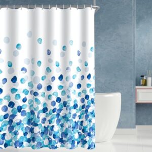 Duschvorhang mit blauen Blütenblättern, Beschwerter Saum, antischimmel Textil, wasserabweisend und waschbar für Badezimmer