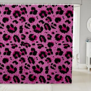 Rosa Leopard Duschvorhang für Kinder, Mädchen und Jungen, 180x180cm groß, mit Haken, Tierdruck, Duschvorhang für Badezimmer, Dekoration mit Leopard-Pelz-Print