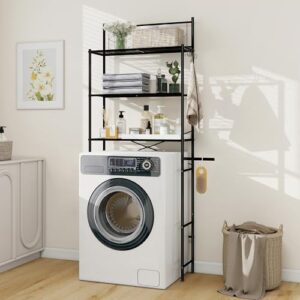 Praktischer und Platzsparender Schrank für das Badezimmer, über der Waschmaschine oder Toilette, Metall, einfach zu montieren, 3-stufiges Waschmaschinenregal mit Handtuchhalter.