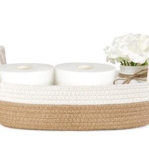 Kleiner Aufbewahrungskorb für WC, Tanktop, Boho Badezimmer Dekor, gewebtes Seil, Toilettenpapierablage, Organizer für Regal, Schlafzimmer, Wohnzimmer, Braun und Weiß