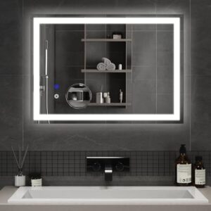 Mondeer LED Badspiegel mit Beleuchtung, 50x70 cm Wandspiegel mit Touchschalter Anti-Beschlag und Abnehmbare 5X Lupe