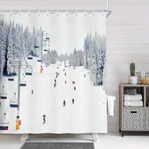 Duschvorhang mit Berglandschaft, perfekt für Winterreisen und Skifahren, 175 x 178 cm, polyestergewebe, schnee-bad vorhang weihnachten