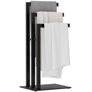 Praktischer Handtuchständer aus Edelstahl mit 3 Stangen für Badetücher und Kleidung, schwarz, 40x30x80cm