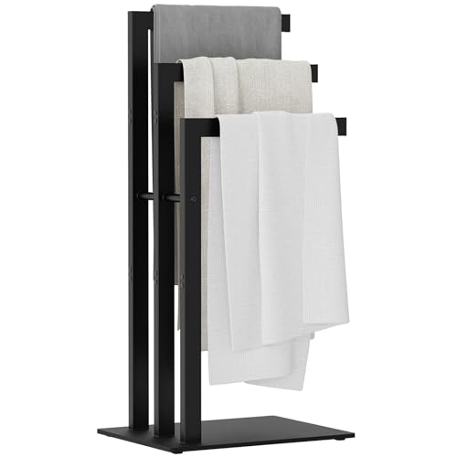 Praktischer Handtuchständer aus Edelstahl mit 3 Stangen für Badetücher und Kleidung, schwarz, 40x30x80cm