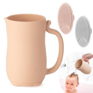 Badespülbecher für Kinder, Silikon Spülbecher mit 2x Kopfhautbürste, rosa