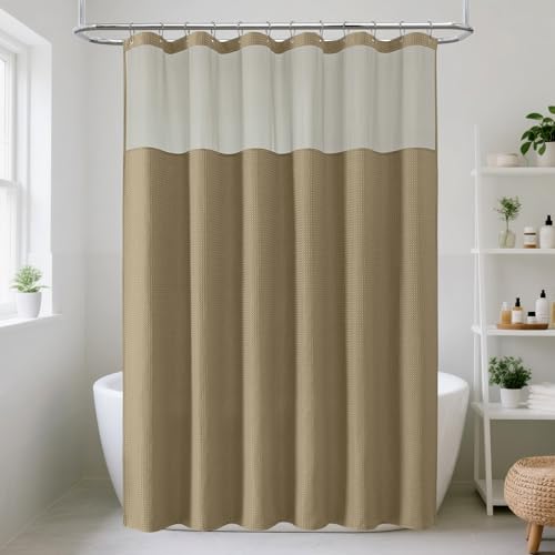 Waffel-Duschvorhang für das Badezimmer, Khaki, 183 x 183 cm, mit 12 Edelstahlhaken und strukturiertem Gewebe